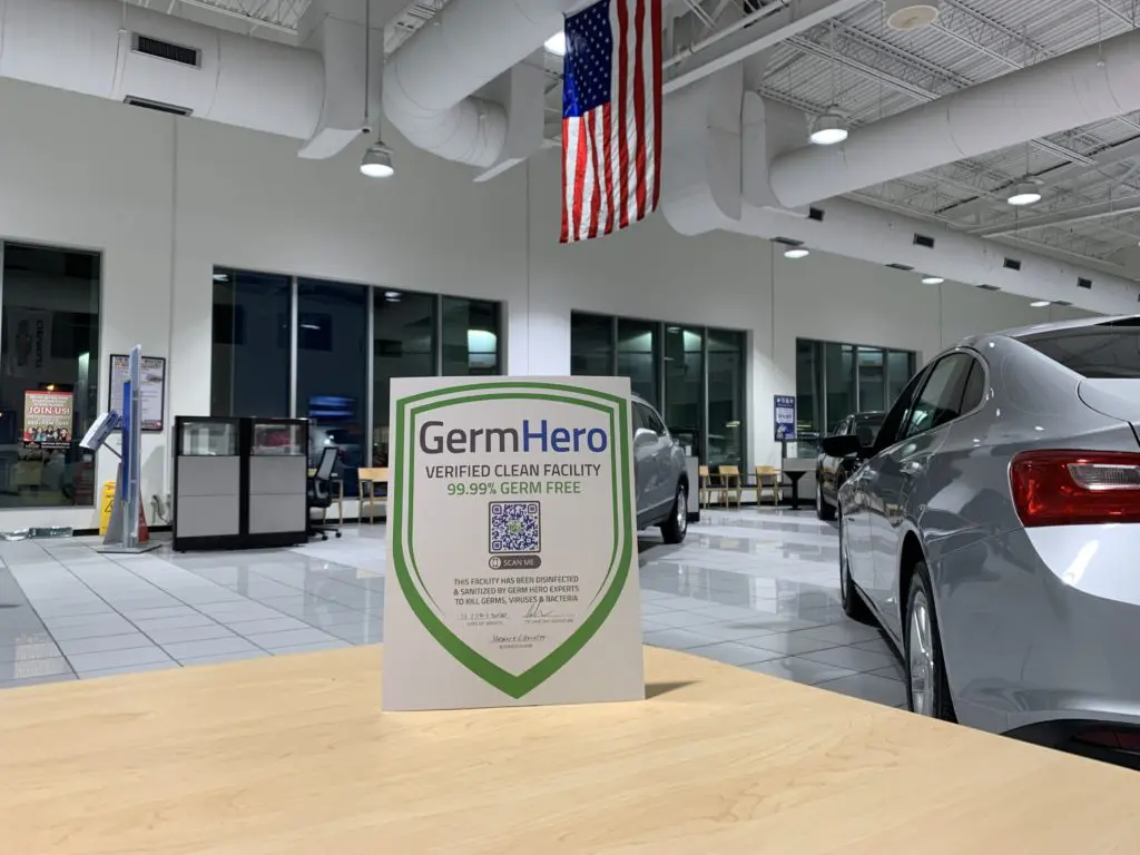 Germ Hero Verified Shield at Hessert Chevrolet Showroom