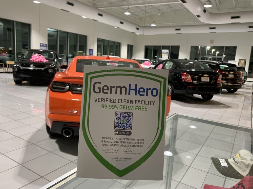 Germ Hero Verified Shield at Hessert Chevrolet Showroom