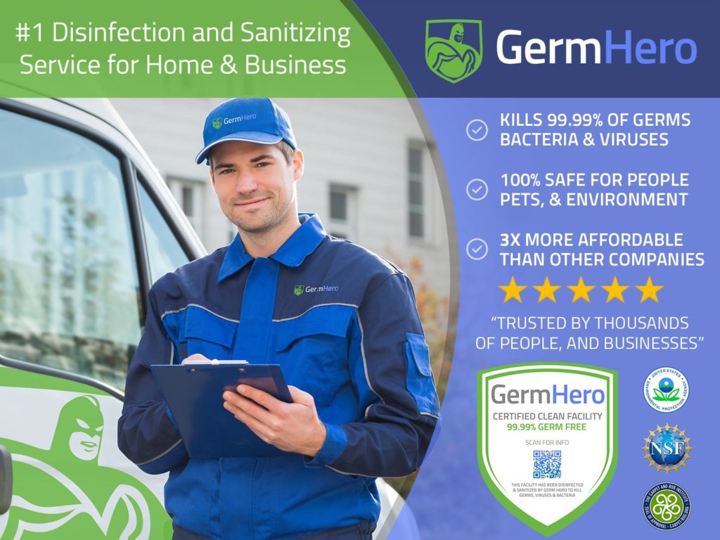 Germ Hero Technician with Clipboard Providing Disinfection and Sanitizing Services