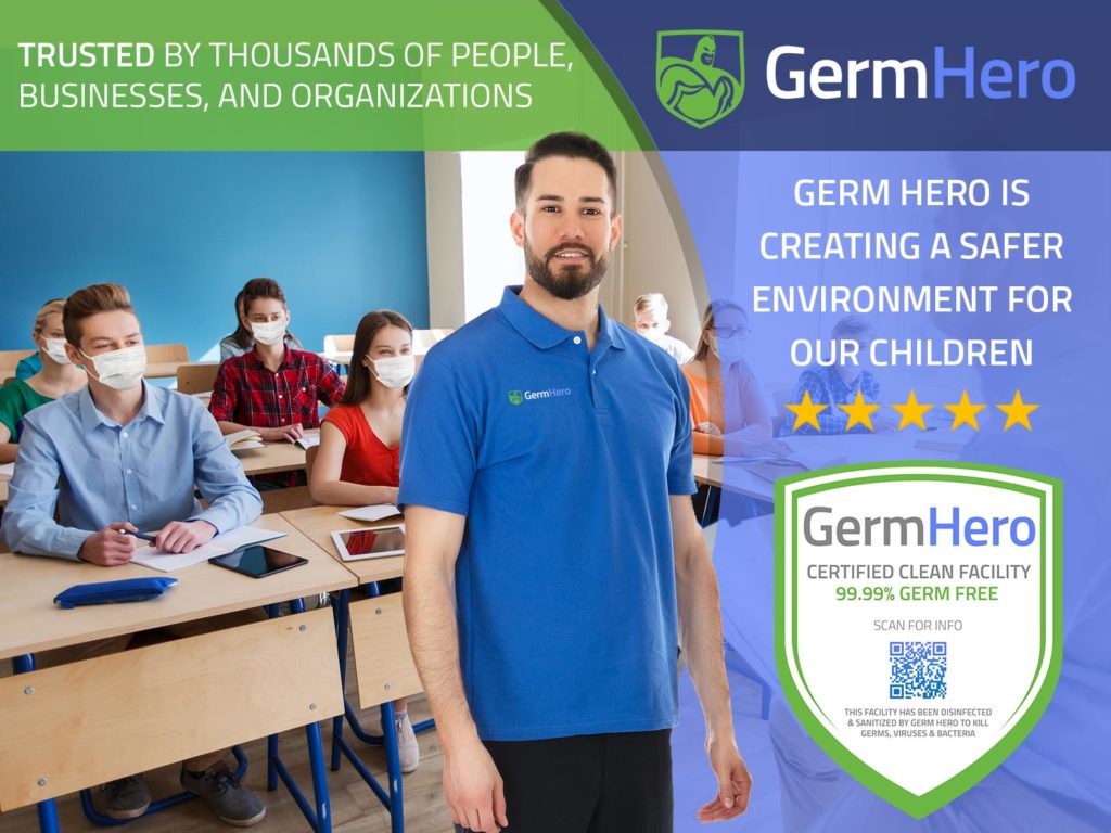 Germ Hero Technician Standing in Front of Classroom